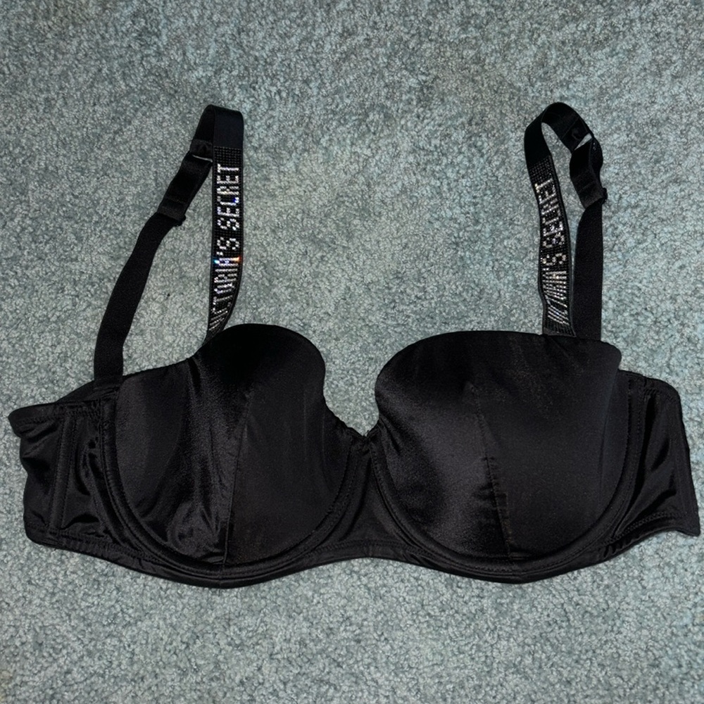 Black Victoria Secret Bra with VS Rhinestone Straps